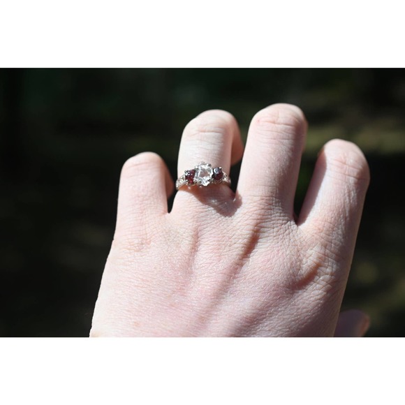 Alaskan Garnet and Lake county diamond engagement ring .925 sterling sil… - Picture 1 of 4